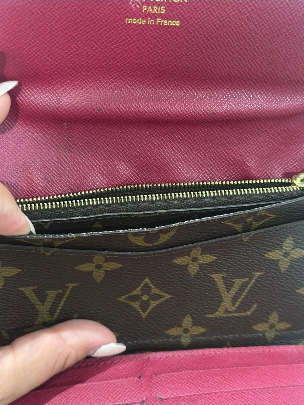 Louis Vuitton Monogram Canvas Brown Wallet with Red Snap